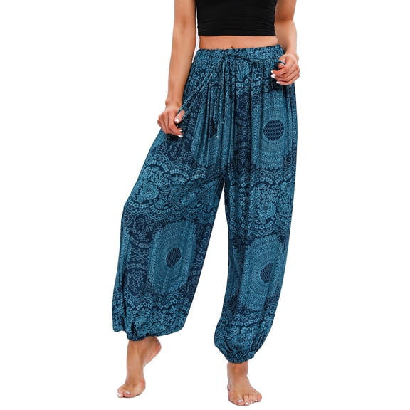 Defitshape Women's Harem Pants Yoga Hippie Boho Jogger Parachute Bohemian Genie Pants Cool Summer Beach Trousers Drawstring Elastic Waist Patterned3 One Size