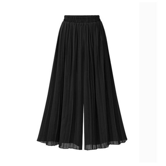 Defitshape Women's High Waisted Pants Palazzo Casual Pants Wide Leg Travel Elastic Waist Lightweight Soft Gaucho Black Small