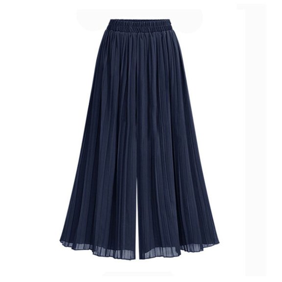 Defitshape Women's High Waisted Pants Palazzo Casual Pants Wide Leg Travel Elastic Waist Lightweight Soft Gaucho Navy Medium
