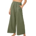 thumbnail image 1 of Defitshape Women's High Waisted Pants Wide Leg Trousers Beach Casual Palazzo Elastic Waist Casual Green Small, 1 of 4