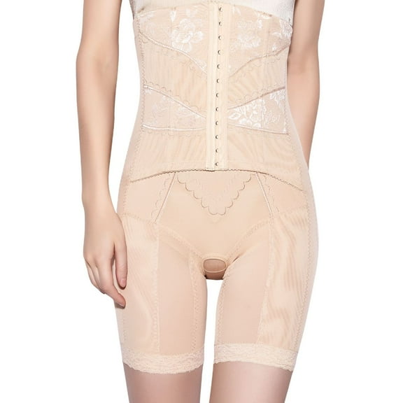 Defitshape Women's High Waisted Shapewear Shorts Firm Tummy Control Open Crotch Body Shaper Waist Cincher Girdle Butt Lifter Tummy Slimming Postpartum Thigh Slimmer Nude 8-10