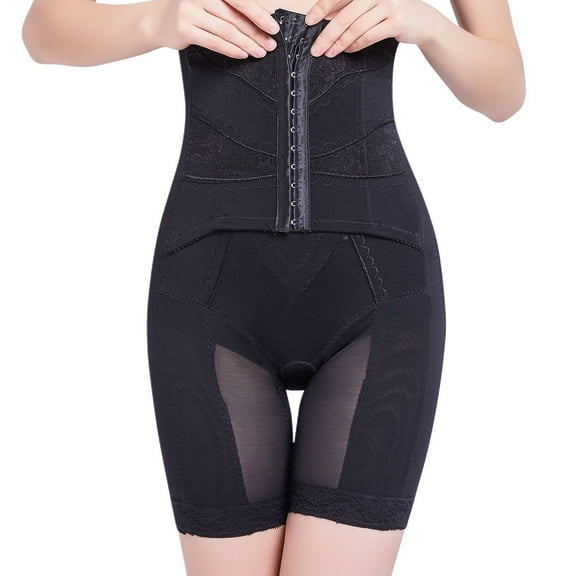 Defitshape Women's High Waisted Shapewear Shorts Firm Tummy Control Open Crotch Body Shaper Waist Cincher Girdle Butt Lifter Tummy Slimming Postpartum Thigh Slimmer Black 0-2