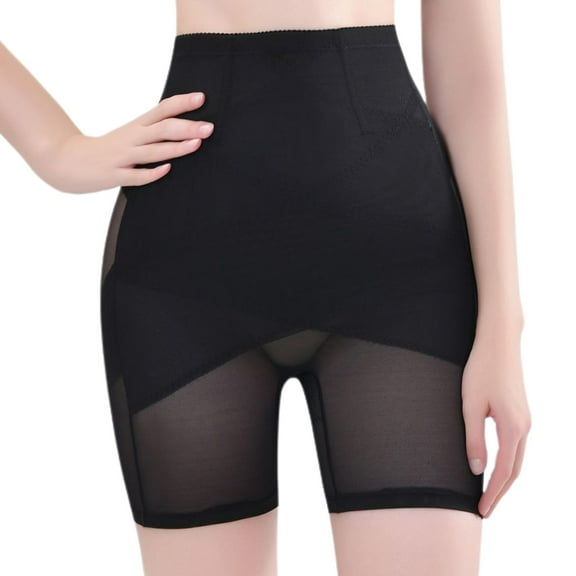 Defitshape Women's High Waisted Shapewear Shorts Wedding Mesh Body Shaper Shorts Butt Lifting Mid Thigh Tight Mesh Seamless Black Medium