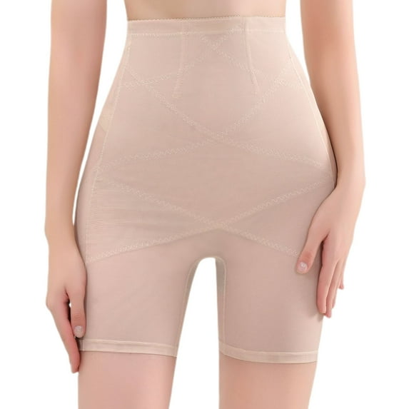 Defitshape Women's High Waisted Shapewear Shorts Wedding Mesh Body Shaper Shorts Butt Lifting Mid Thigh Tight Mesh Seamless Nude X-Small