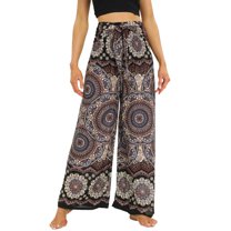Defitshape Women's High Waisted Yoga Boho Pants Wide Leg Boho Bohemian Summer Soft Travel Lightweight Pants Style1 Small-Large