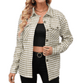 thumbnail image 1 of Defitshape Women's Houndstooth Plaid Long Sleeve Shirts Button Donw Shirt V Neck Loose Fit Khaki 12, 1 of 5