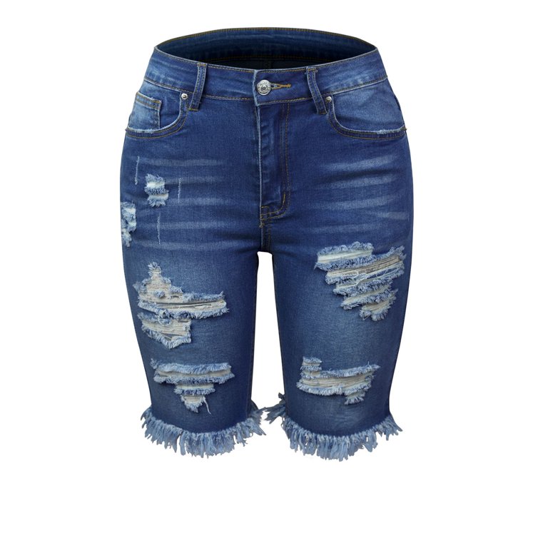 Defitshape Women's Jean Shorts Mid Rise Denim Shorts Distressed