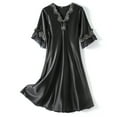 thumbnail image 1 of Defitshape Women's Lace Sleeping Night Shirts Summer Sleepwear Short Pajama Sleep Shirt Silk Nightgown Satin Night Gown Dresses Soft Lace Short Sleeve V Neck Nightshirt Black Medium, 1 of 5