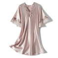 thumbnail image 1 of Defitshape Women's Lace Sleeping Night Shirts Summer Sleepwear Short Pajama Sleep Shirt Silk Nightgown Satin Night Gown Dresses Soft Lace Short Sleeve V Neck Nightshirt Pink Medium, 1 of 5