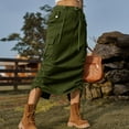 thumbnail image 1 of Defitshape Women's Long Denim Skirt Elastic High Waisted Western Summer Pleated Pocket Drawstring Back Split Drawstring Cargo Jean Skirts Army Green X-Large, 1 of 5