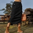 thumbnail image 1 of Defitshape Women's Long Denim Skirt Elastic High Waisted Western Summer Pleated Pocket Drawstring Back Split Drawstring Cargo Jean Skirts Black Medium, 1 of 5