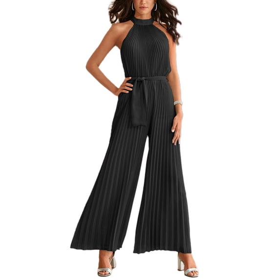 Defitshape Women's Long Jumpsuit Fall Jumpsuits Jumpers & Rompers Sleeveless Pant Backless Summer Wide Leg Jumpers And Rompers Black 8-10