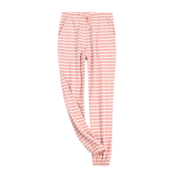 Defitshape Women's Long Pajama Pants Lounge Pjs Soft Drawstring Comfy Cotton Summer Stretch Thin Pj Bottoms Pink Striped X-Large
