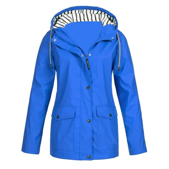 Defitshape Women's Long Sleeve Anorak Windbreaker Hooded Outerwear Thermal Fall Full Zip Zip Up Hiking Spring Blue Small