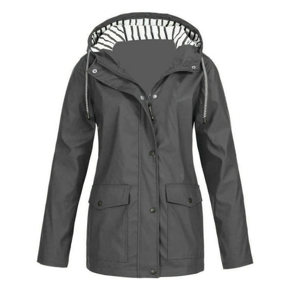 Defitshape Women's Long Sleeve Anorak Windbreaker Hooded Outerwear Thermal Fall Full Zip Zip Up Hiking Spring Grey X-Large