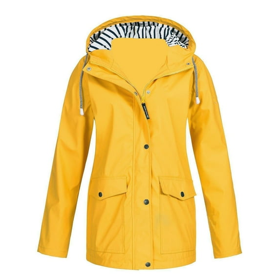 Defitshape Women's Long Sleeve Anorak Windbreaker Hooded Outerwear Thermal Fall Full Zip Zip Up Hiking Spring Yellow Large