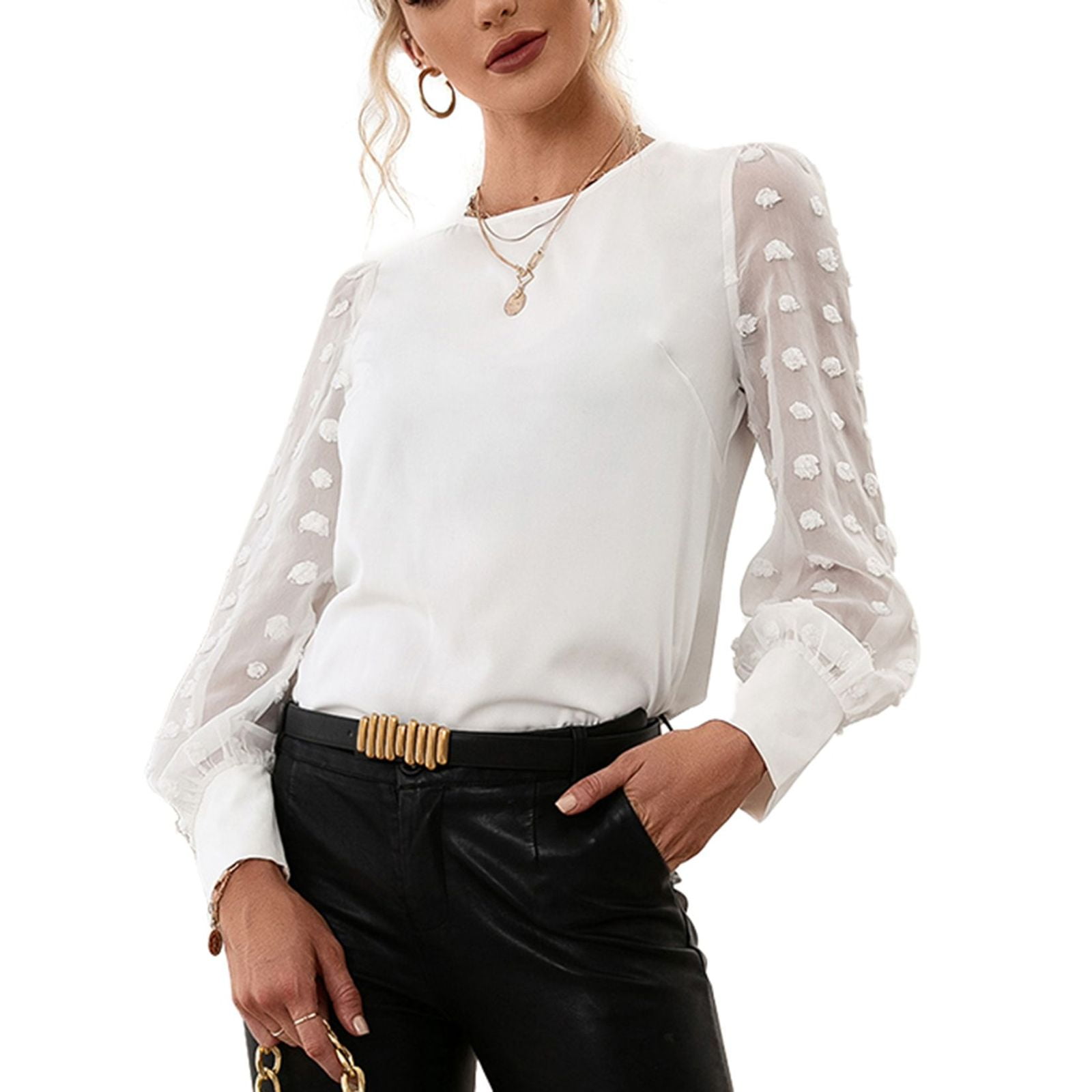 sheer chiffon long sleeve blouse