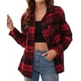 thumbnail image 1 of Defitshape Women's Long Sleeve Button Down Shirt Cotton Shirt Shacket Paid Printed Slouchy Cozy Fashion Soft Red Large, 1 of 5