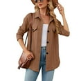 thumbnail image 1 of Defitshape Women's Long Sleeve Button Down Shirt Jacket Solid Textured Soft Fashion Slim Fit Fall Top Lightweight Classy Western Shacket Carame Large, 1 of 5