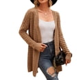 thumbnail image 1 of Defitshape Women's Long Sleeve Cardigan Sweater Crochet Knit Long Top Soft Cut Out Spring Open Front Stretch Knit Loose Knitwear Brown Medium, 1 of 4