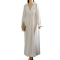 thumbnail image 1 of Defitshape Women's Long Sleeve Cotton Nightgown Ladies Billowy Long Victorian Pajama Dress Spring Fall Princess Vintage Sleepwear Soft Lace Old Fashioned Bishop Sleeve V Neck Sleep Shirt White Medium, 1 of 5
