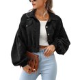 thumbnail image 1 of Defitshape Women's Long Sleeve Crop Jacket Soft JacketsTravel Corduroy Fashion Button Drop Shoulder Outerwear Black Large, 1 of 1