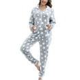 thumbnail image 1 of Defitshape Women's Long Sleeve Hooded Onesie Pajama Fuzzy Fleece Cute Winter Warm Full Zip Adult Onesies Fall Pocket Ribbed Cuffs Footless Cozy One Piece Sleepwear w/ Hood Grey XX-Large, 1 of 5