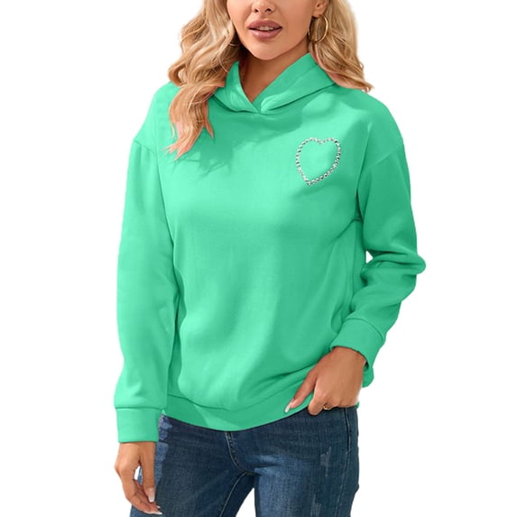 Defitshape Women's Long Sleeve Hoodie Cut Out Soft Heart Top Fall Fashion Sweatshirt Cute Casual Comfy Thick Pullover Green Small