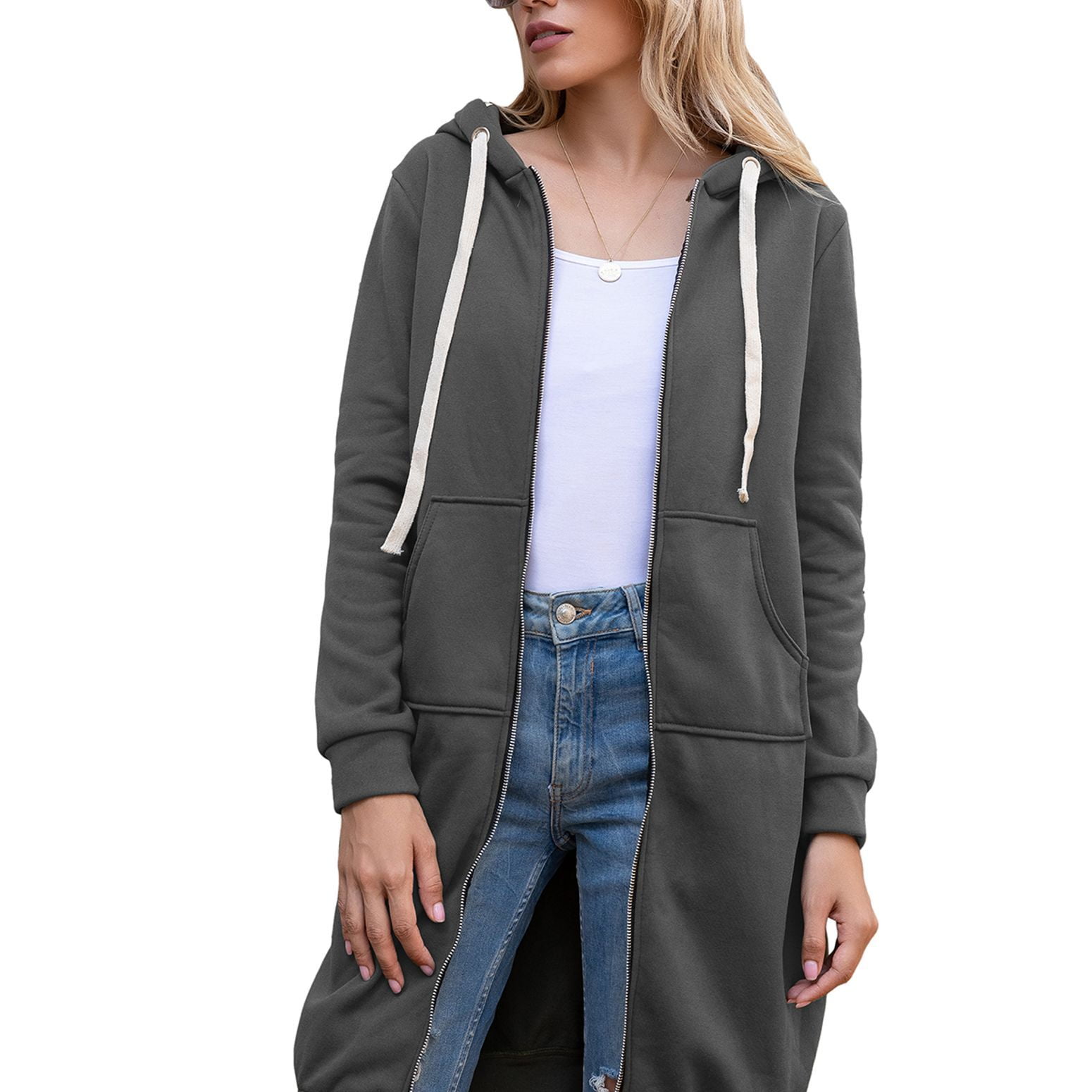 Defitshape Women's Long Sleeve Hoodie Hooded Sweatshirt Zip Up