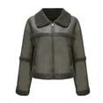 thumbnail image 1 of Defitshape Women's Long Sleeve Leather Jacket Crop Top Faux Leather Spring Cute Fall Zip Sherpa Motorcycle Jacket Army Green Small, 1 of 4