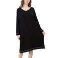thumbnail image 1 of Defitshape Women's Long Sleeve Nightgown Soft Pajama Dress Sleepwear Comfy Knee Length Cute Lightweight Loose Spring V Neck Pjs Black X-Large, 1 of 4