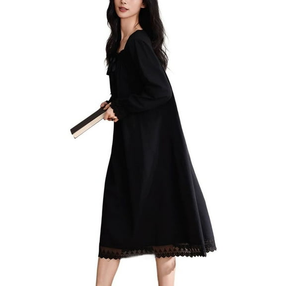 Defitshape Women's Long Sleeve Nightgown Victorian Night Gown V Neck Vintage Sleep Dress Spring Lantern Sleeve Bow Ruffle Sleepwear Style5 Large