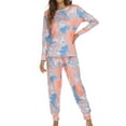 thumbnail image 1 of Defitshape Women's Long Sleeve Pajama Set Soft Pant Pajamas Cute Long Tie Dye Printed 2 Piece Fall Spring Sleeping Pjs Blue X-Large, 1 of 4