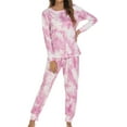 thumbnail image 1 of Defitshape Women's Long Sleeve Pajama Set Soft Pant Pajamas Cute Long Tie Dye Printed 2 Piece Fall Spring Sleeping Pjs Pink Medium, 1 of 4