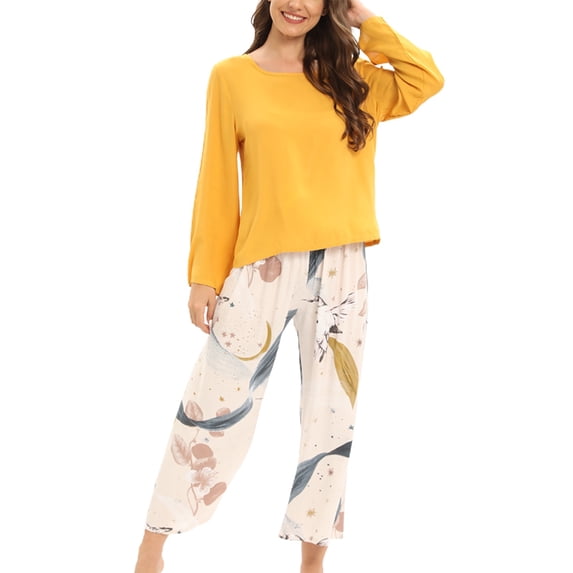 Defitshape Women's Long Sleeve Pajamas Cute Pjs 2 Piece Holiday Comfy Lightweight Printed Fall Pj Set Style6 4
