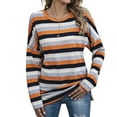 thumbnail image 1 of Defitshape Women's Long Sleeve Plus Size Crew Neck Pullover Tops Sweatshirt Striped Casual Tunic Orange Small, 1 of 5