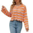 thumbnail image 1 of Defitshape Women's Long Sleeve Pullover Sweater Knit Cropped Top Short Soft Bell Sleeve Cozy Crewneck Fashion Knitwear Orange Medium, 1 of 4