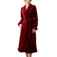thumbnail image 1 of Defitshape Women's Long Sleeve Robe Fleece Soft Winter Cozy Flannel Warm Long Bathrobe Thick Fuzzy V Neck Spa Bath Robe Burgundy Large, 1 of 4