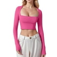 thumbnail image 1 of Defitshape Women's Long Sleeve Shirts Crop Top Sexy Top Fall Crop Fitted Tight Basic Yoga Soft Summer Casual Cropped Rose Small, 1 of 1
