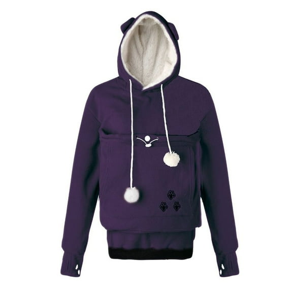 Defitshape Women's Long Sleeve Sweatshirt & Hoodie Cute Costume Top Zip Up Lined Fuzzy Hooded Drawstring Thick Halloween Hooded Purple 3X-Large