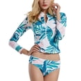 thumbnail image 1 of Defitshape Women's Long Sleeve Swimsuit Zip Rash GuardSun Protection 2 Piece Bathing Suit Green US L(TagXL), 1 of 5
