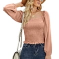 thumbnail image 1 of Defitshape Women's Long Sleeve T Shirt Crop Top Puff Sleeve Cute Summer Beach Fitted Square Neck Lightweight Shirt Dark Pink Large, 1 of 4
