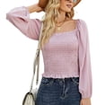 thumbnail image 1 of Defitshape Women's Long Sleeve T Shirt Crop Top Puff Sleeve Cute Summer Beach Fitted Square Neck Lightweight Shirt Pink X-Large, 1 of 4