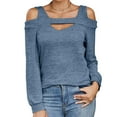 thumbnail image 1 of Defitshape Women's Long Sleeve T Shirt Soft Shirt Sexy U Neck Fashion Summer Beach Thin Lightweight Cotton Work Top Blue Medium, 1 of 4