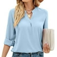 thumbnail image 1 of Defitshape Women's Long Sleeve Top Chiffon Shirt Spring Loose Fit Elegant V Neck Summer Comfy Fashion Blouse Top Sky Blue Large, 1 of 4