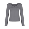 thumbnail image 1 of Defitshape Women's Long Sleeve Top Fall Shirt Soft Spandex V Neck Tight Summer Spring Stretch Comfy Fitted Blouse Grey XX-Large, 1 of 1