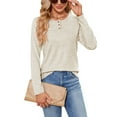 thumbnail image 1 of Defitshape Women's Long Sleeve Tshirt 3 Button Henley Shirt Neck Blouse Fall Casual Fashion Spring Slim Fit T-Shirt Soft Fall Top Apricot Large, 1 of 5