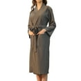 thumbnail image 1 of Defitshape Women's Long Sleeve Waffle Knit Robe Pockets Belted Mid-length Soft Bathrobes 3/4 Sleeves Grey Large, 1 of 4