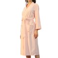 thumbnail image 1 of Defitshape Women's Long Sleeve Waffle Knit Robe Pockets Belted Mid-length Soft Bathrobes 3/4 Sleeves Pink Medium, 1 of 3