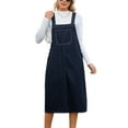 thumbnail image 1 of Defitshape Women's Overall Denim Dress Midi Strap Dress Jean Jumper Summer Sleeveless Casual Pocket Fashion Blue Medium, 1 of 4